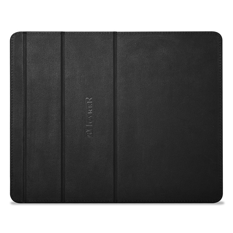 ICARER Genuine Leather Laptop Stand + Mouse Pad 2-in-1 Design for iPhone iPad MacBook etc. - Black-3