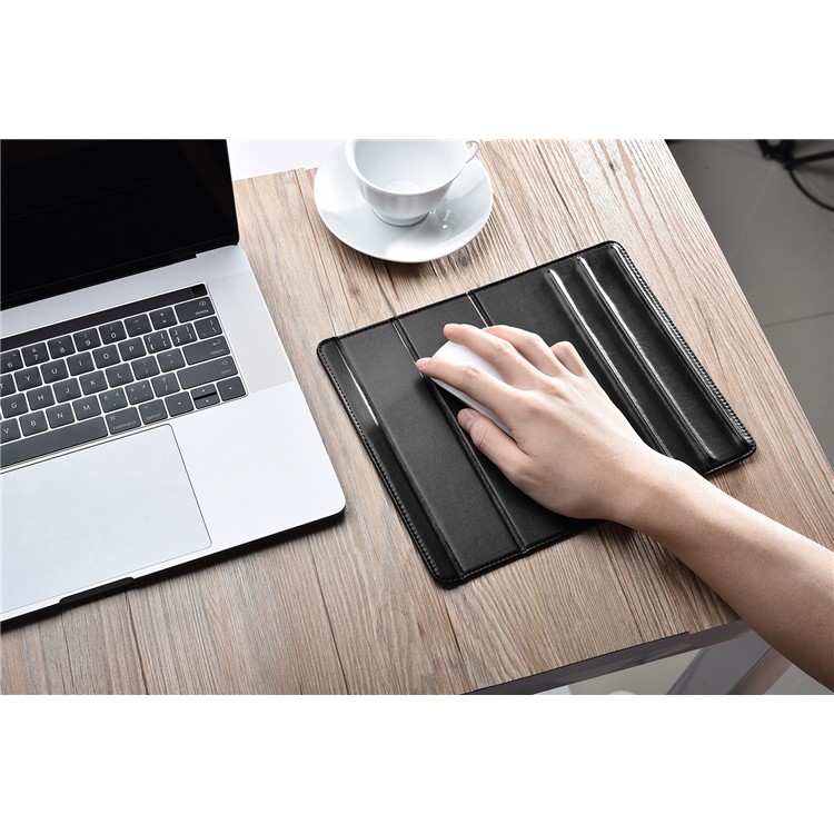 ICARER Genuine Leather Laptop Stand + Mouse Pad 2-in-1 Design for iPhone iPad MacBook etc. - Black-8