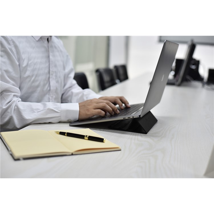 ICARER Genuine Leather Laptop Stand + Mouse Pad 2-in-1 Design for iPhone iPad MacBook etc. - Black-9