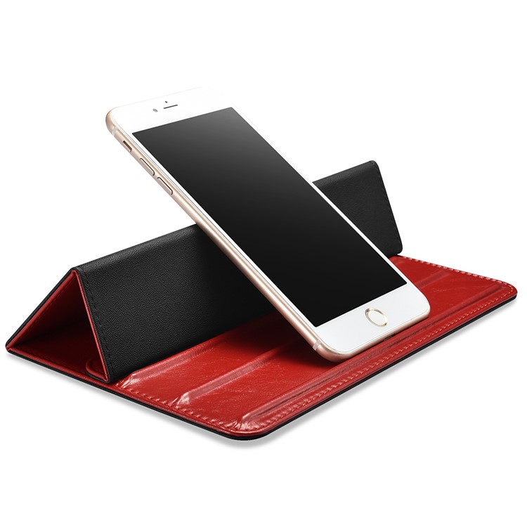 ICARER Universal Genuine Leather Laptop Tablet Phone Desktop Stand for iPhone iPad MacBook etc. - Red-1