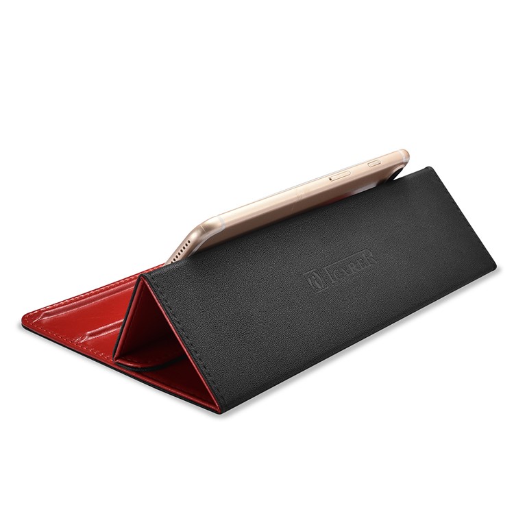ICARER Universal Genuine Leather Laptop Tablet Phone Desktop Stand for iPhone iPad MacBook etc. - Red-4