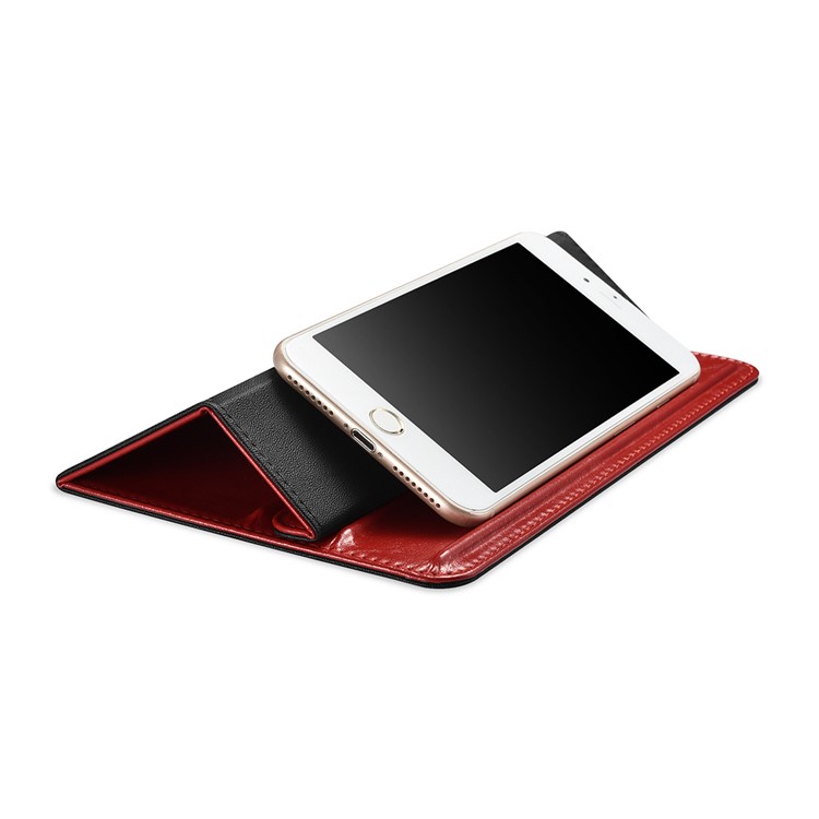 ICARER Universal Genuine Leather Laptop Tablet Phone Desktop Stand for iPhone iPad MacBook etc. - Red-5