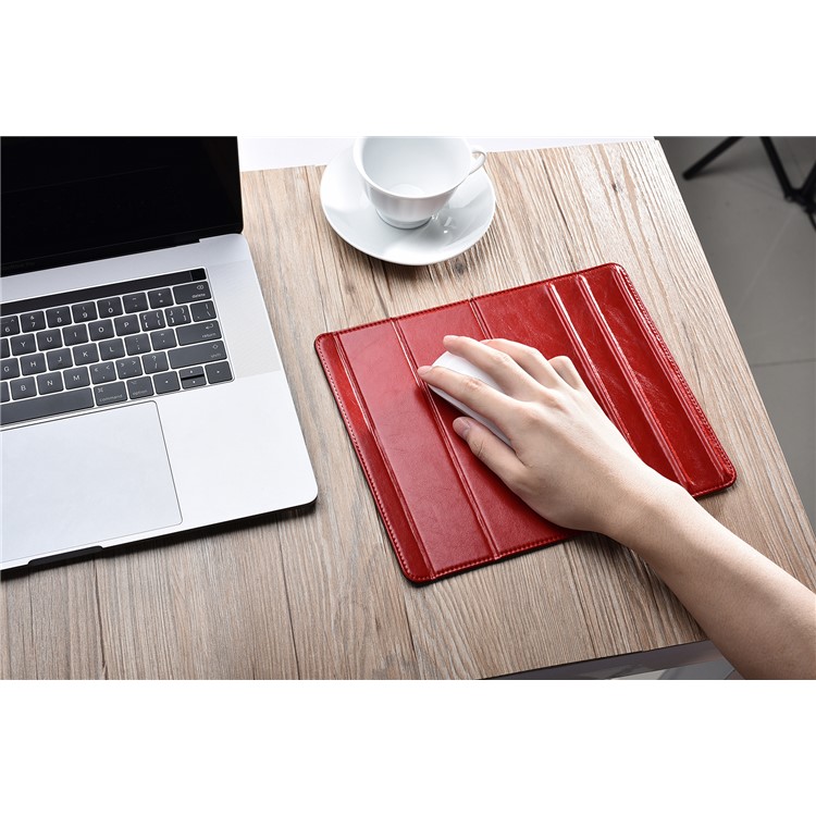 ICARER Universal Genuine Leather Laptop Tablet Phone Desktop Stand for iPhone iPad MacBook etc. - Red-7