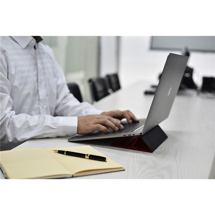 ICARER Universal Genuine Leather Laptop Tablet Phone Desktop Stand for iPhone iPad MacBook etc. - Red-8