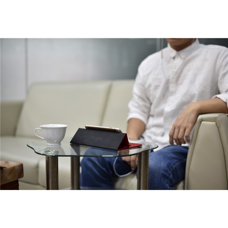 ICARER Universal Genuine Leather Laptop Tablet Phone Desktop Stand for iPhone iPad MacBook etc. - Red-9