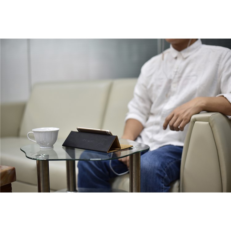 ICARER Multi-functional Genuine Leather Laptop Tablet Phone Desktop Bracket for iPhone iPad MacBook etc. - Khaki-8