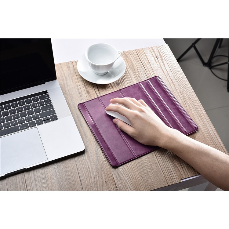 ICARER Genuine Leather Universal Desktop Stand + Mouse Pad for iPhone iPad MacBook etc. - Purple-3