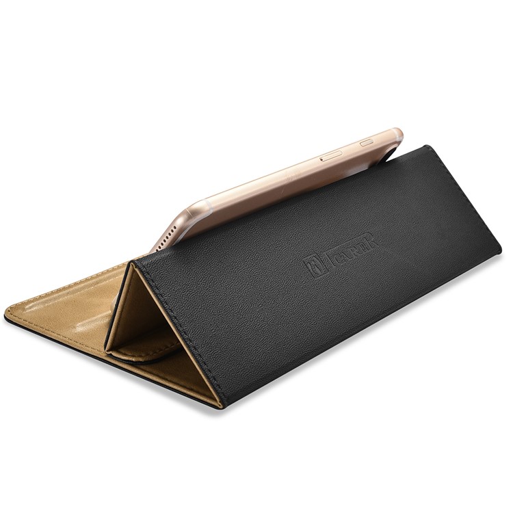 ICARER Genuine Leather Universal Desktop Stand + Mouse Pad for iPhone iPad MacBook etc. - Purple-6