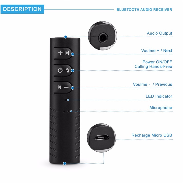 Clip-on 3.5mm Jack Bluetooth Music Receiver Car Audio Receiver Adapter for Headphone Home Car Stereo-5