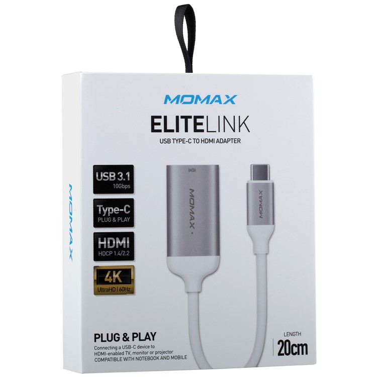 MOMAX Type-C USB3.1 to HDMI Adapter Converter Cable 20cm for Samsung Galaxy Note 8 / S8 Plus / S8 - Silver Color-9