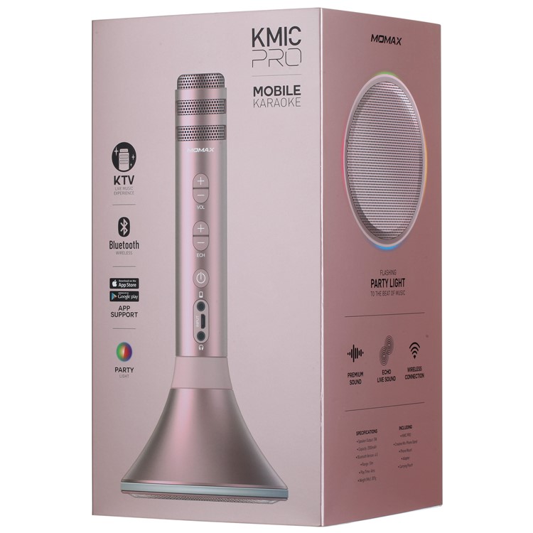 MOMAX K-MIC PRO Wireless Bluetooth Mobile Microphone Karaoke Kit with LED Light - Rose Gold Color-18