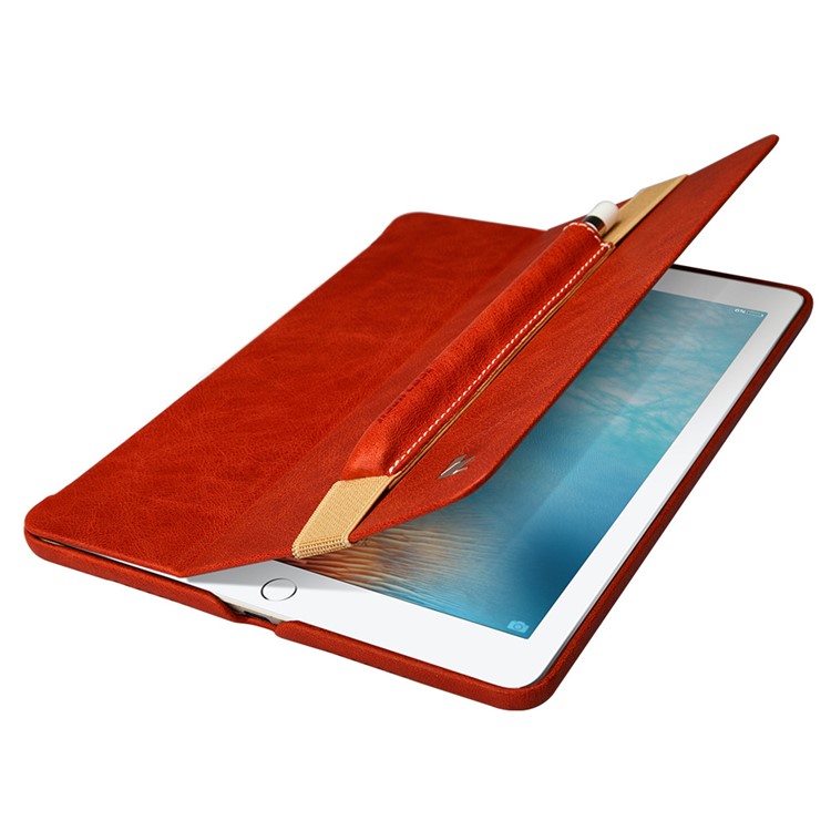 JISONCASE Genuine Cowhide Leather Elastic Band Pencil Bag for Apple Pencil - Red-1