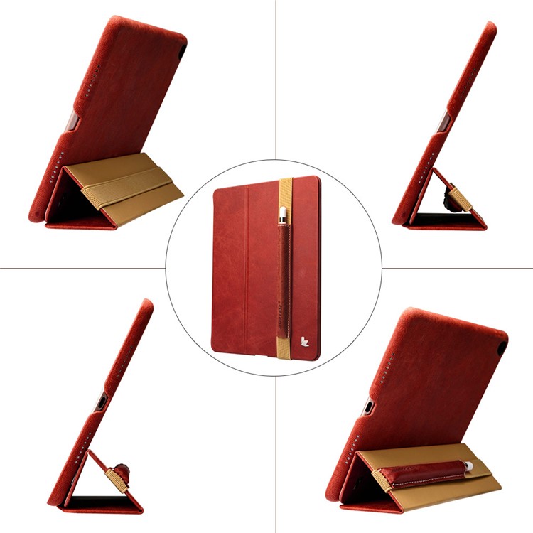 JISONCASE Genuine Cowhide Leather Elastic Band Pencil Bag for Apple Pencil - Red-2