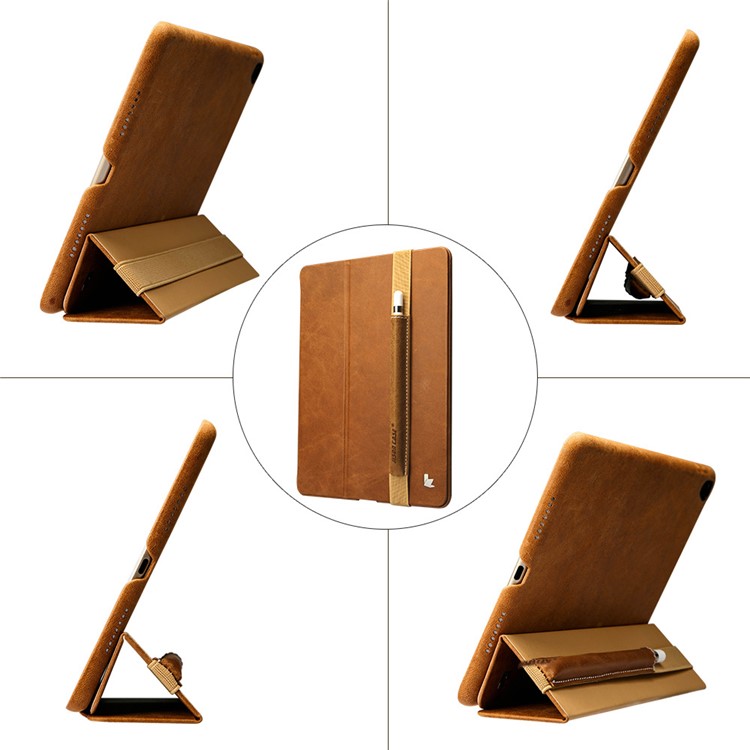 JISONCASE for Apple Pencil Genuine Cowhide Leather Pencil Pouch with Elastic Strap - Brown-2