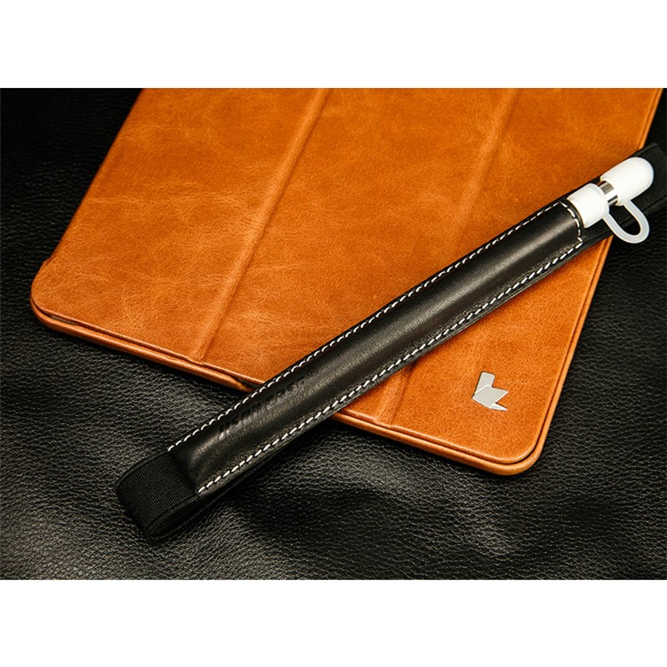 JISONCASE for Apple Pencil Genuine Cowhide Leather Pencil Pouch with Elastic Strap - Brown-3