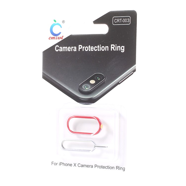 CMZWT Back Camera Lens Ring Cover Replacement + Eject Pin for iPhone X/10 - Red-5