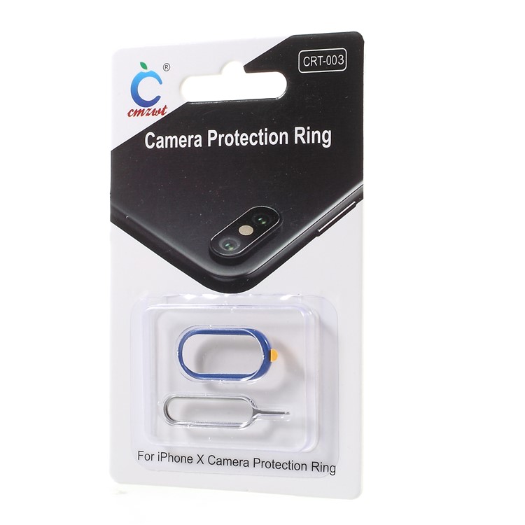 CMZWT Rear Camera Lens Protective Cover Ring + Eject Pin for iPhone X/10 - Blue-5