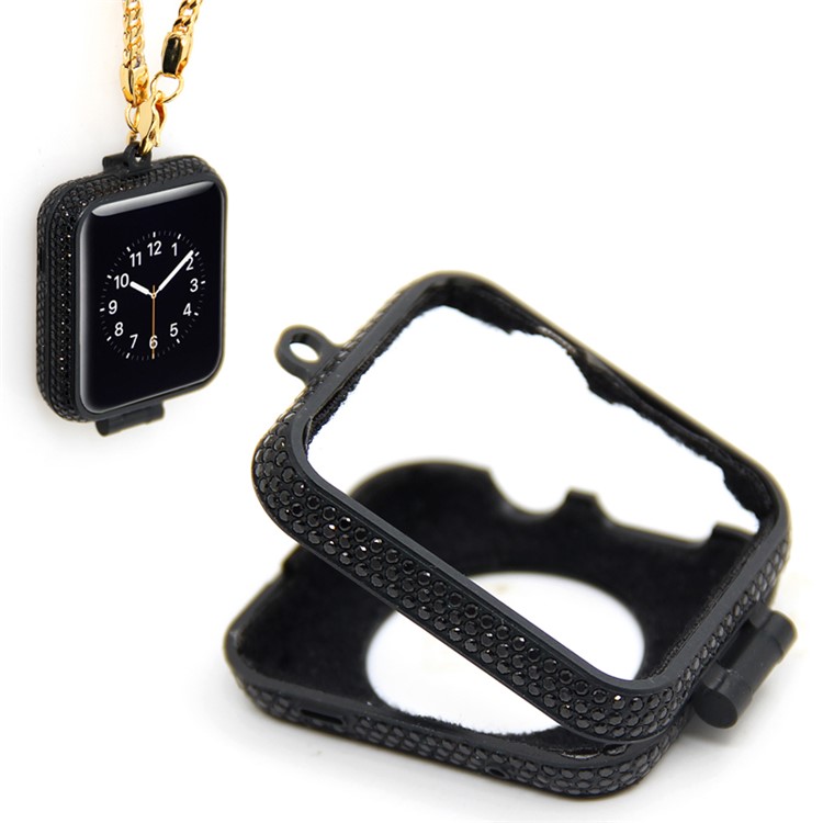 Luxury Diamond Pocket Watch Protective Case with Chain for Apple Watch Series 3/2/1 38mm - Black-1