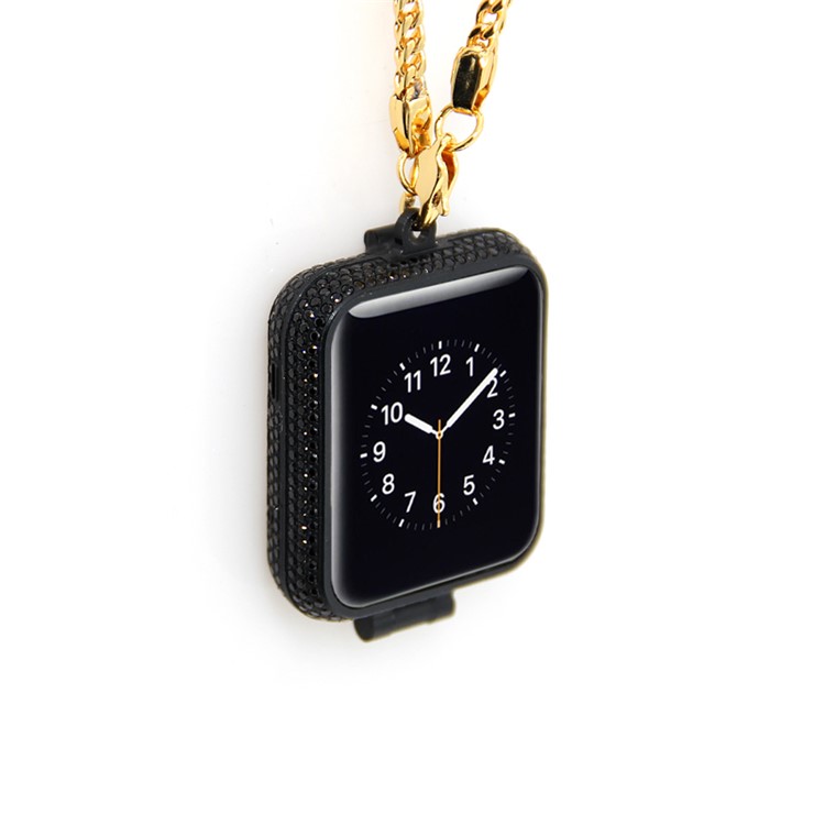 Luxury Diamond Pocket Watch Protective Case with Chain for Apple Watch Series 3/2/1 38mm - Black-5