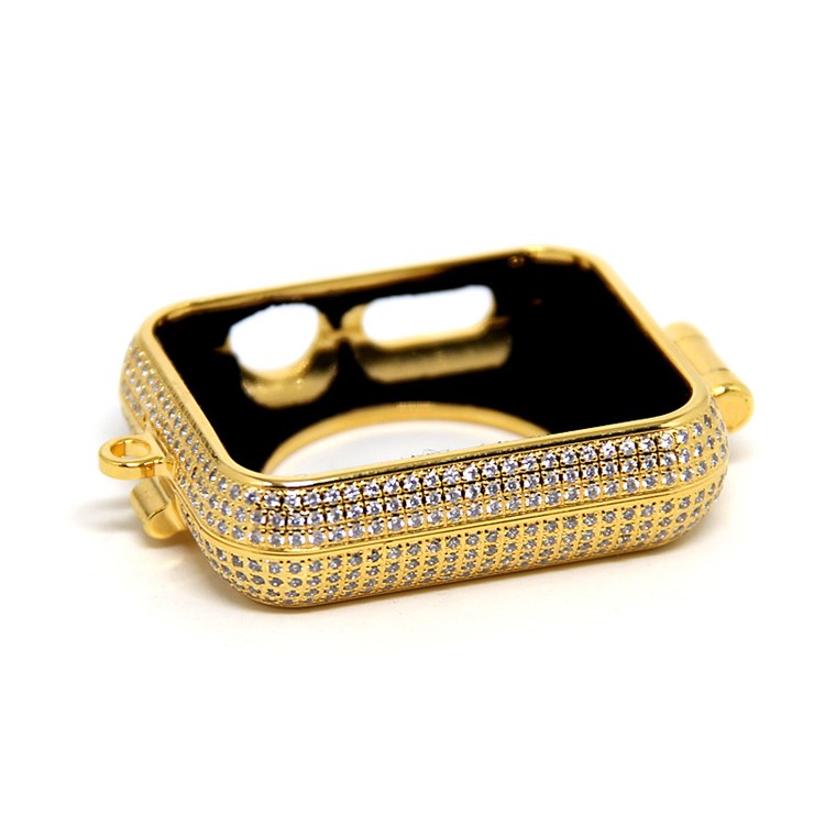 Luxury Diamond Pocket Watch Protective Shell with Chain for Apple Watch Series 3/2/1 42mm - Gold-2