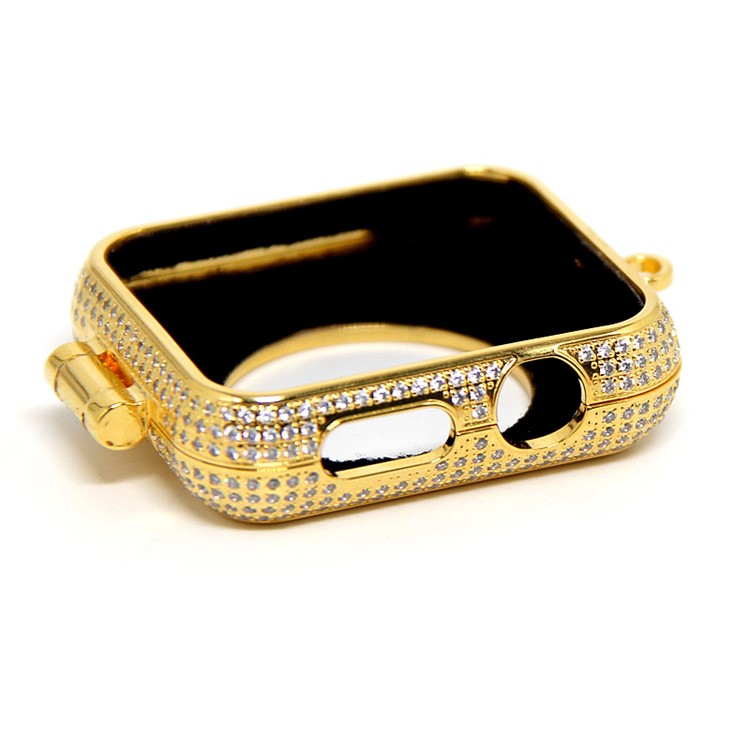 Luxury Diamond Pocket Watch Protective Shell with Chain for Apple Watch Series 3/2/1 42mm - Gold-3