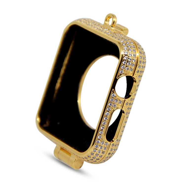 Luxury Diamond Pocket Watch Protective Shell with Chain for Apple Watch Series 3/2/1 42mm - Gold-4