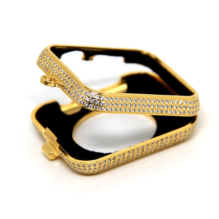 Luxury Diamond Pocket Watch Protective Shell with Chain for Apple Watch Series 3/2/1 42mm - Gold-5