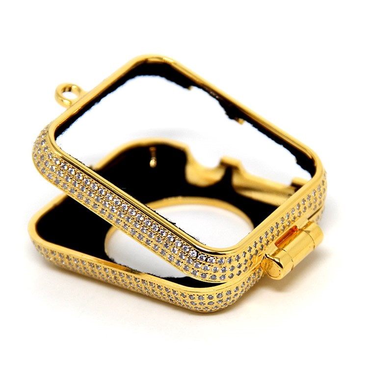 Luxury Diamond Pocket Watch Protective Shell with Chain for Apple Watch Series 3/2/1 42mm - Gold-6