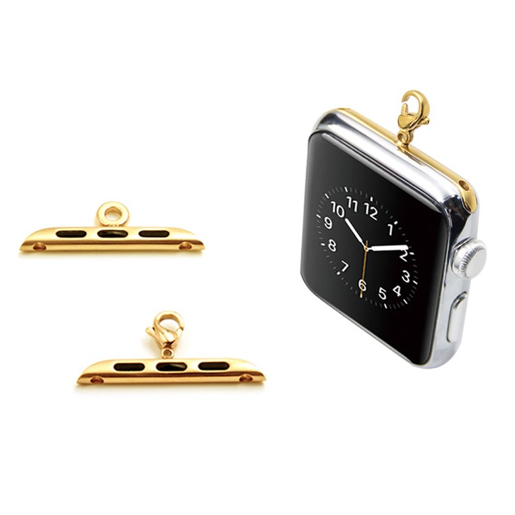 1 Pair of Stainless Steel Lobster Clasp and Loop Axle Adapters for Apple Watch Series 3/2/1 38mm - Gold Color-1