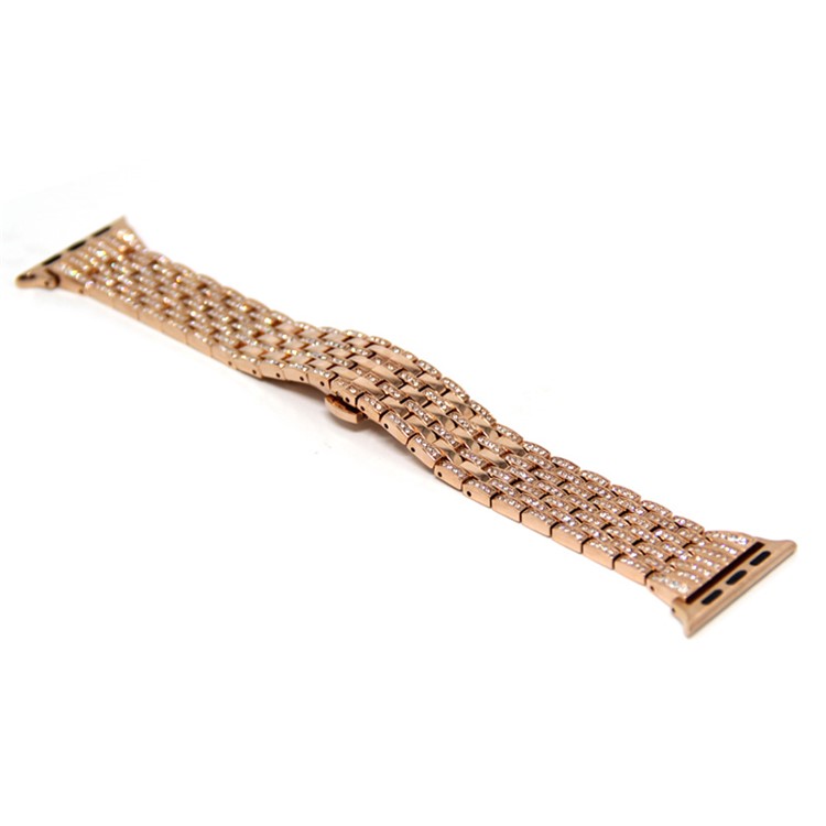 Butterfly Buckle Stainless Steel Rhinestone Decor Electroplating Smart Watch Replacement Band for Apple Watch Series 3/2/1 38mm - Rose Gold Color-1
