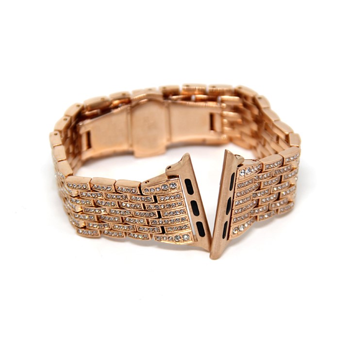 Butterfly Buckle Stainless Steel Rhinestone Decor Electroplating Smart Watch Replacement Band for Apple Watch Series 3/2/1 38mm - Rose Gold Color-2