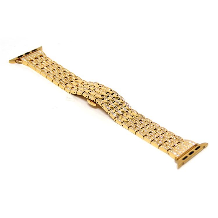 Butterfly Buckle Stainless Steel Rhinestone Decor Electroplating Smart Watch Straps for Apple Watch Series 3/2/1 38mm - Gold Color-1