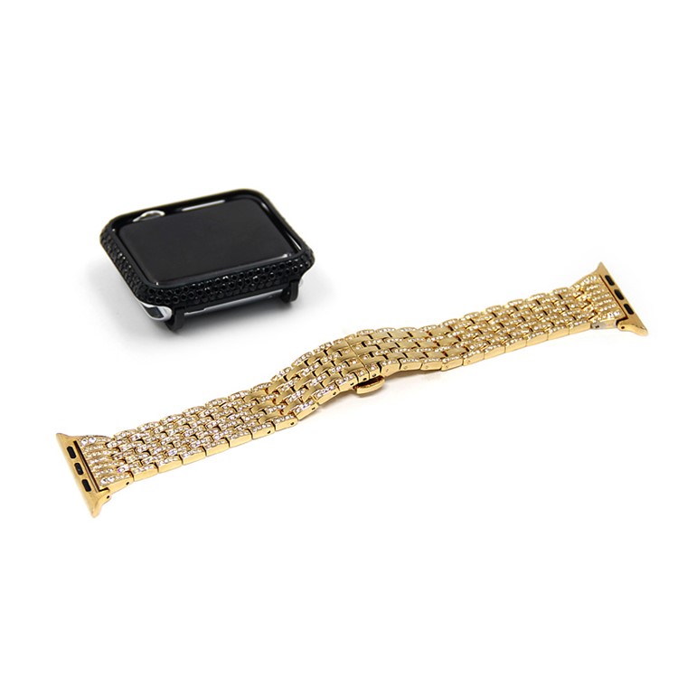 Butterfly Buckle Stainless Steel Rhinestone Decor Electroplating Smart Watch Straps for Apple Watch Series 3/2/1 38mm - Gold Color-2
