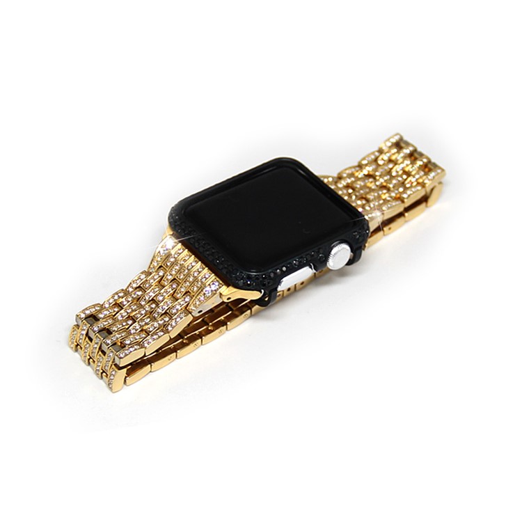 Butterfly Buckle Stainless Steel Rhinestone Decor Electroplating Smart Watch Straps for Apple Watch Series 3/2/1 38mm - Gold Color-3