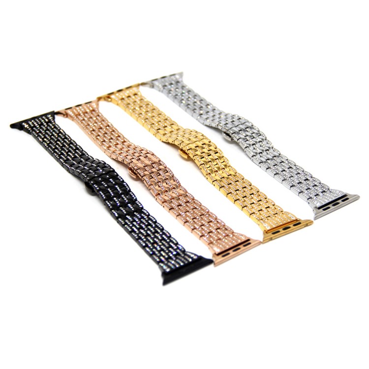 Butterfly Buckle Stainless Steel Rhinestone Decor Electroplating Smart Watch Straps for Apple Watch Series 3/2/1 38mm - Gold Color-5