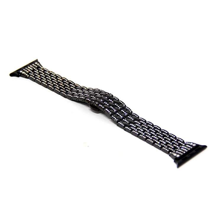 Butterfly Buckle Stainless Steel Rhinestone Decor Electroplating Smart Watch Band for Apple Watch Series 3/2/1 42mm - Black-1