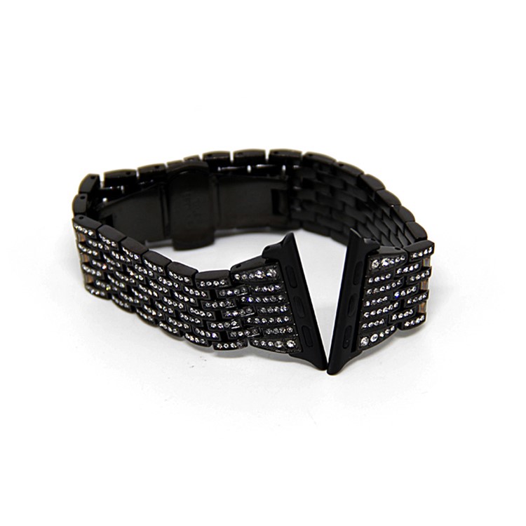 Butterfly Buckle Stainless Steel Rhinestone Decor Electroplating Smart Watch Band for Apple Watch Series 3/2/1 42mm - Black-2