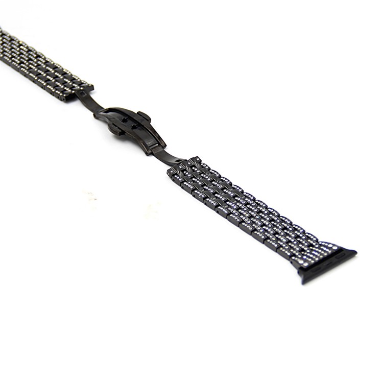 Butterfly Buckle Stainless Steel Rhinestone Decor Electroplating Smart Watch Band for Apple Watch Series 3/2/1 42mm - Black-3