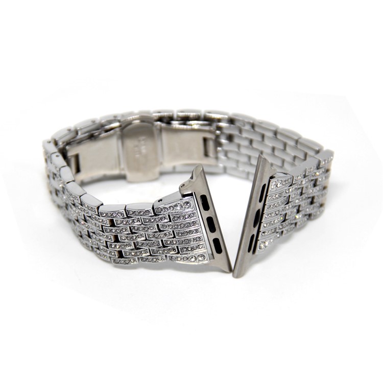 Butterfly Buckle Stainless Steel Rhinestone Decor Electroplating Smart Watch Replacement Strap for Apple Watch Series 3/2/1 42mm - Silver Color-1