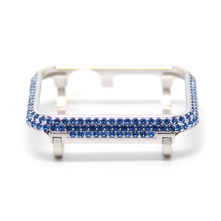 Luxury Diamond Decor Metal Protective Cover for Apple Watch Series 3/2/1 38mm - Silver + Blue-3