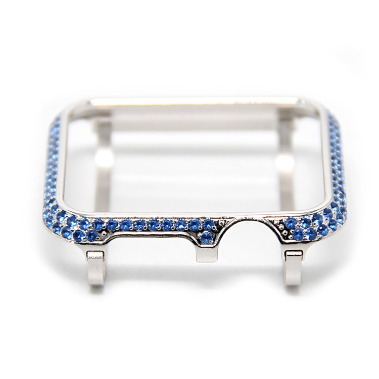 Luxury Diamond Decor Metal Protective Cover for Apple Watch Series 3/2/1 38mm - Silver + Blue-4
