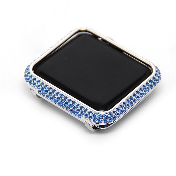 Luxury Diamond Decor Metal Protective Cover for Apple Watch Series 3/2/1 38mm - Silver + Blue-5