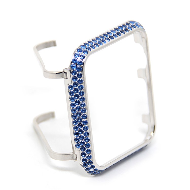 Luxury Diamond Decor Metal Protective Cover for Apple Watch Series 3/2/1 38mm - Silver + Blue-6