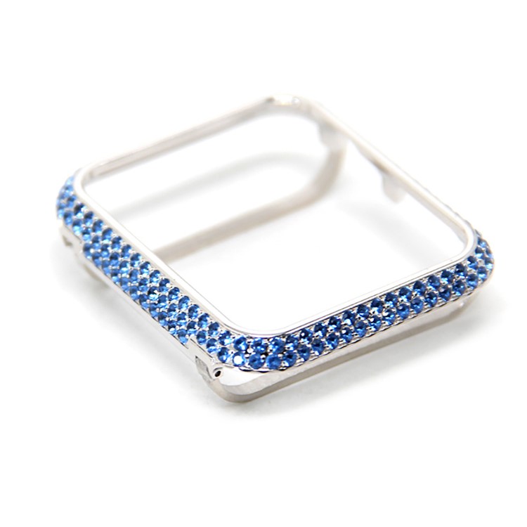 Luxury Diamond Decor Metal Protective Cover for Apple Watch Series 3/2/1 38mm - Silver + Blue-7