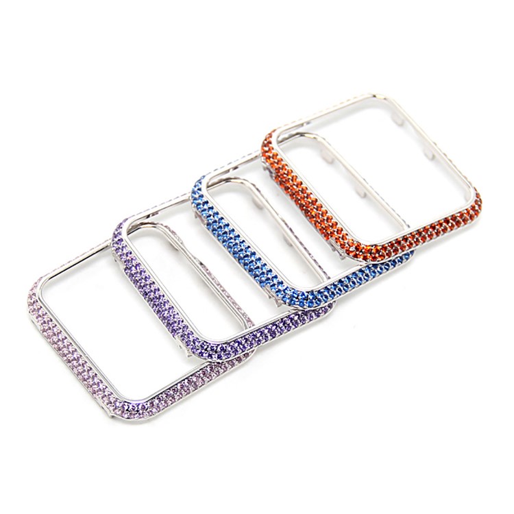 Luxury Diamond Decor Metal Protective Cover for Apple Watch Series 3/2/1 38mm - Silver + Blue-8