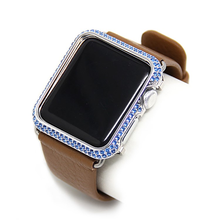 Luxury Diamond Decor Metal Protective Cover for Apple Watch Series 3/2/1 38mm - Silver + Blue-9