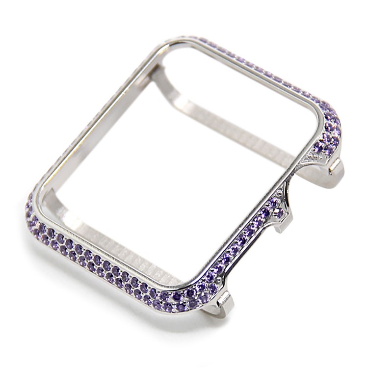 Luxury Diamond Decor Metal Protective Frame for Apple Watch Series 3/2/1 38mm - Silver + Purple-1