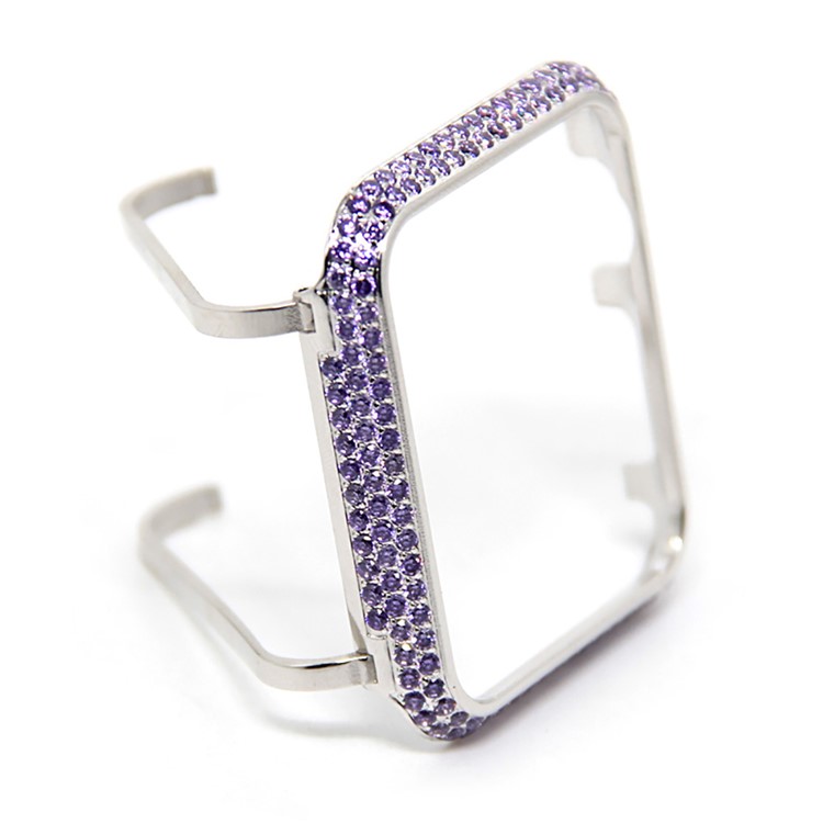 Luxury Diamond Decor Metal Protective Frame for Apple Watch Series 3/2/1 38mm - Silver + Purple-2