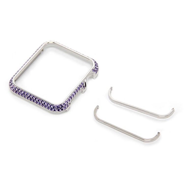 Luxury Diamond Decor Metal Protective Frame for Apple Watch Series 3/2/1 38mm - Silver + Purple-3