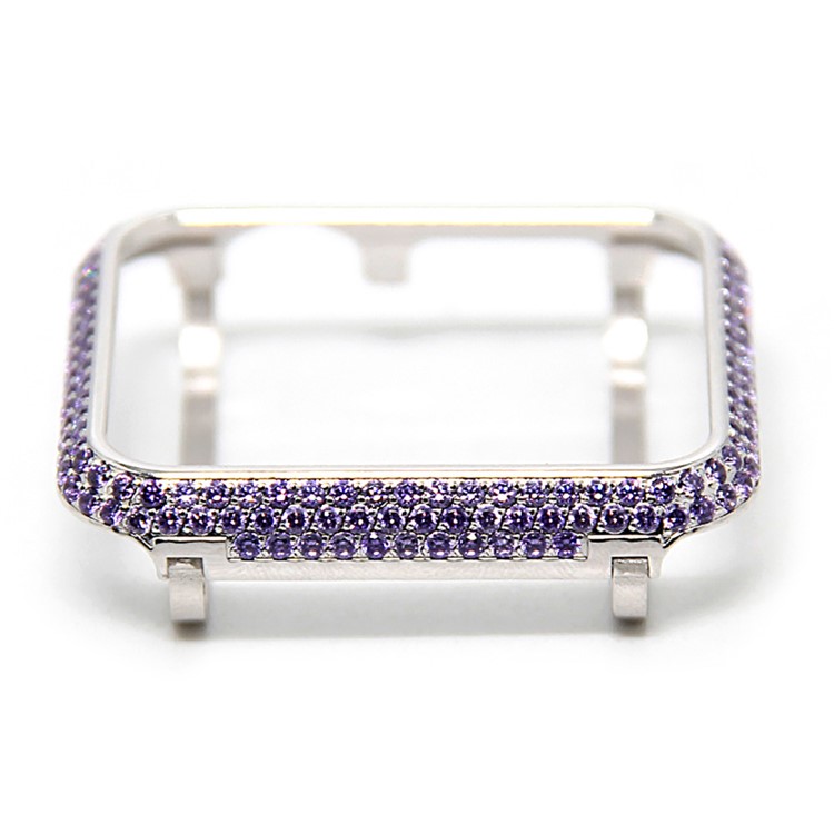 Luxury Diamond Decor Metal Protective Frame for Apple Watch Series 3/2/1 38mm - Silver + Purple-4